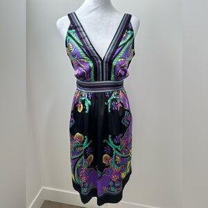 Beige by ECI Black & Purple Paisley Midi Dress – Size 6